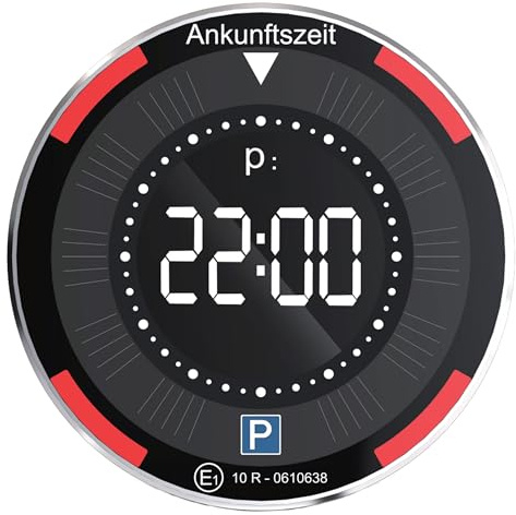 Miraval Digitale Solar-Parkscheibe, Automatische Zeiteinstellung, KBA-Zugelassen, LCD-Display mit Datum und Uhrzeit, Solarbetrieben mit Batterie-Backup, Selbstklebende Montage