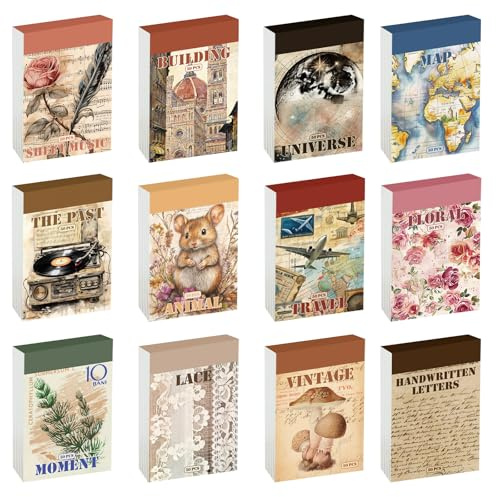 Vintage Botanische Aufkleber, 12 Sets mit 600 Stück, Dekorative Sticker für DIY Journaling, Tagebuch, Planer, Basteln (Light Retro-12)