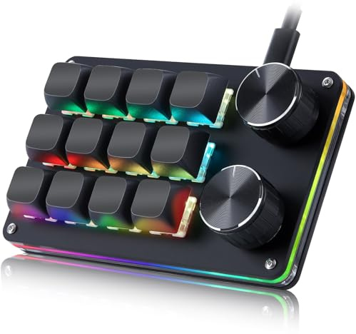 Koolertron Teclado Gaming,12 Teclas Programables Teclado Mecánico Macro de Una Mano,RGB Retroiluminación Mechanical Gaming Keyboard
