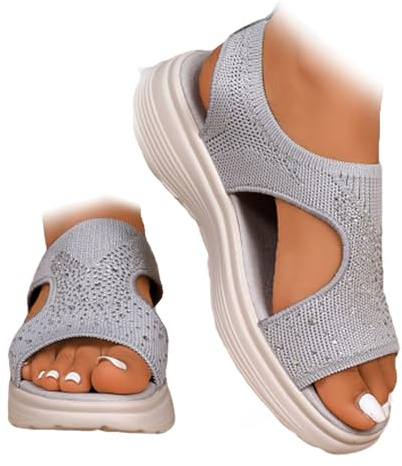 WINDEHAO Sandali sportivi ortopedici lavabili con cinturino posteriore, sandali ortopedici estivi con strass, comodi sandali da passeggio con supporto per arco plantare, Grigio, 39.5 EU