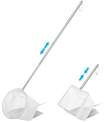 ZWWOGE Pulizia Acquario,Acquario per Pesci Rossi,Rete da Pesca,Set di 2Retini Mini Acquario con Manico in Acciaio Inossidabile–Rete da Pesca a Maglia Fine con Manico Telescopicoper Acquario,Stagno