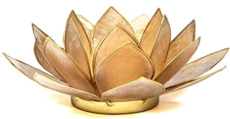 Hitta något annorlunda lotus ljushållare capizskal rökt guld trim