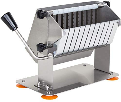 Beeketal 'CSB-2' Profi Gastro Curry Wurst Schneider für ca. 17,5 mm Schnittstärke mit 10 Edelstahl Klingen, Curry Wurstschneider aus Edelstahl mit Saugnapf Füßen, für Currywurst, Bratwurst usw.