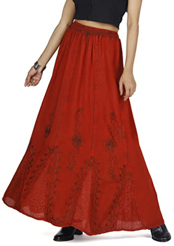 GURU SHOP Bestickter Boho Hippierock, Indischer Maxirock - Rot, Damen, Synthetisch