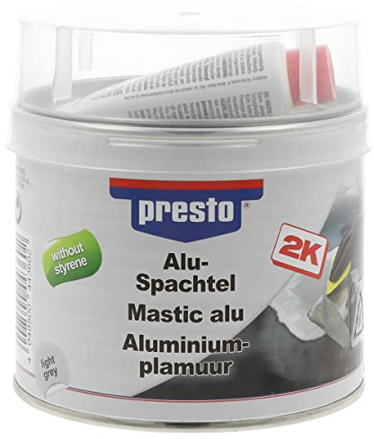presto Alu-Spachtel styrolfrei 1000 g – Metallspachtel für KFZ Karosserie, Felgen Reparatur, leicht schleifbar, 2K Aluminiumspachtel, maschinenbau