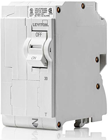 Leviton LB230-T 30A 2-Pole Plug-On Standard Branch Circuit Breaker, Thermal Magnetic, 120/240 VAC, White