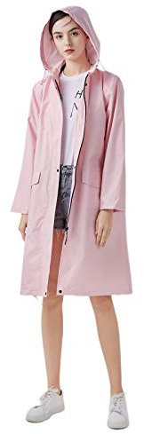 Freesmily Manteau de pluie long élégant pour femme avec veste de pluie imperméable à capuche, Rose, XL