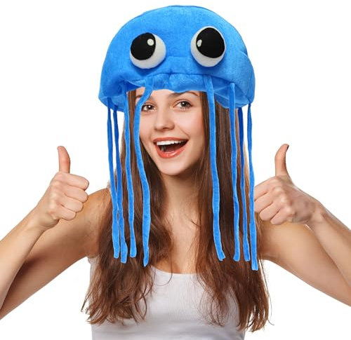 AceCool Jellyfish Costume Hat. Handmade Jellyfish Party Hat with Flexible Tentacles. Adult Size Costume Headwear. (Blue)