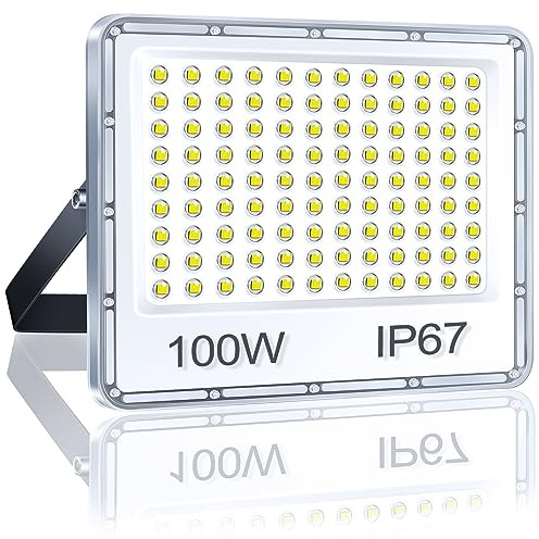 YIQIBRO LED Strahler Außen 100W 1 Stück, Fluter Superhell 10000LM 6500K Kaltweiß LED Scheiwerfer, IP67 Wasserfest Aussenstrahler, Außenstrahler für Hinterhof, Terrassen, Garage, Flur, Garten