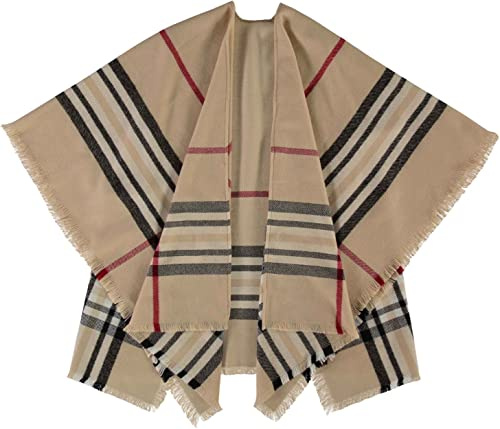 Giorgio Rimaldi® Poncho Damen Kariert - Hochwertiges Cape Aus Reinem Polyacryl - Wärmend & Hautfreundlich - Ideales Winter Accessoire - 120x150cm Beige