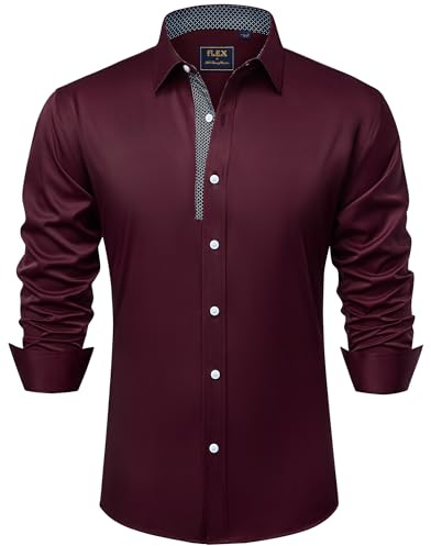 siliteelon Mens Shirts Burgundy Contrast Casual Formal Classic Button Down Dress Shirts Long Sleeve Regular Fit Work Office Wedding Date Party Shirt M