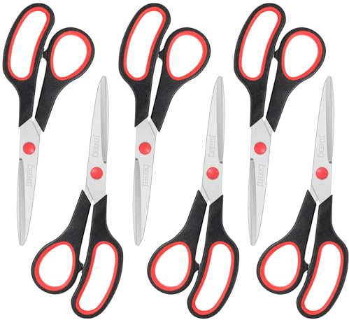 Scissors Bulk black 6-Pack, All Purpose Stainless Steel Sharp Scissors for Office Home General Use Craft Supplies, High/Middle School Classroom Class Older Kids Set, Right/Left