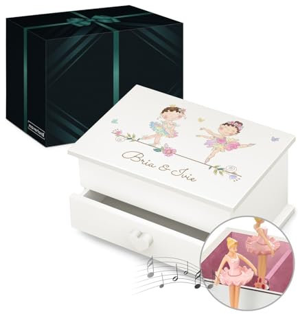 Maverton Jewelkeeper mit Aufdruck - Schmuckschatulle mit Spieluhr Ballerina - Musikschmuckdose für Mädchen - Schmuckkästchen zur Taufe - zur Erstkommunion - zum Geburtstag - mit Schublade - Tänzerin