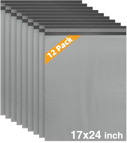 WISYOK 17 x 24 Inch Grey Parcel Bags, 12 Pack Large Postage Bags, Strong Delivery Mailing Bag, Shipping Bag for Clothes, Books, Documents, Gifts, Stationery - 1 Size