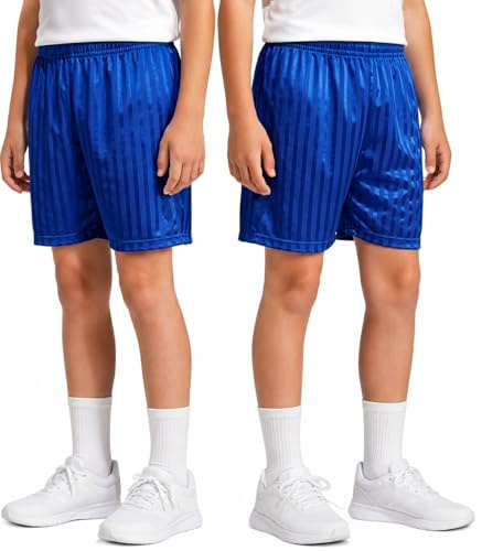 KHIM barn skugga rand skola PE shorts pojkar flickor sommar gym sport fotbollsspel cykelshorts, Kungsblå 2-pack, 5-6 Years