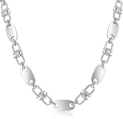 TAIPAN - Halskette für Herren Plattenkette aus Edelstahl 10 mm breit 70 cm lang - Massive Steigbügelkette mit beweglichen Gliedern - Glänzende Statement Kette für Männer inkl. Schmuckbox & Putztuch