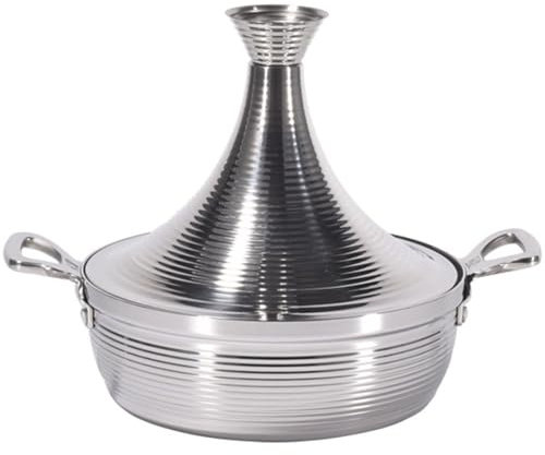 Moroccan Tagine Cooking Pot,Stainless Steel Non Stick Moroccan Casserole with 2 Handles,Large Moroccan Cooker Handmade Tagine Pot with Cone-Shaped Lid(Black,30cm)
