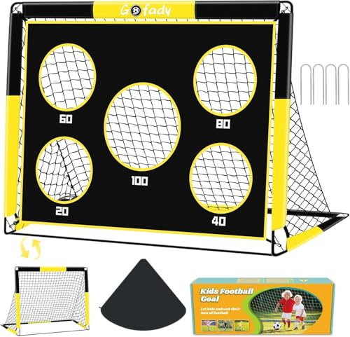Gofady Portería de Fútbol para Niños, 2 en 1 Pop Up Porterías con 5 Objetivos y Bolsa de Transporte, Equipos de Entrenamiento de Fútbol Interior y Exterior (1.2M/1.5M) (Amarillo, 120 * 90CM)