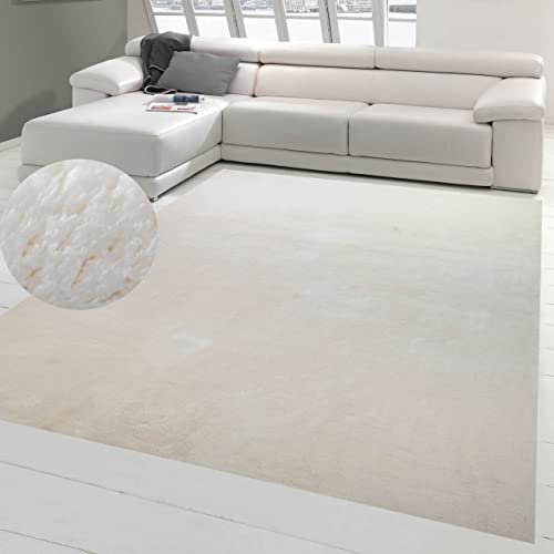 Teppich-Traum Teppich Wohnzimmer Teppichset Eingangsbereich Anti-rutsch weich mit angenehmem Uni-Design in Creme 300 x 400 cm
