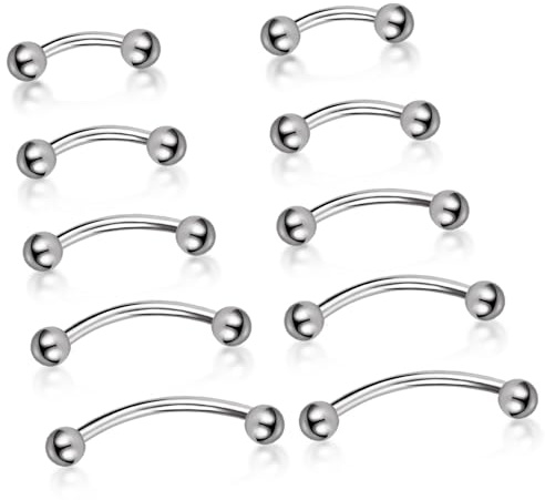 DHFUCNKO 10pcs Curved Barbells for Eyebrow Lip Daith Rook Helix Septum Bridge Belly Bar Eyebrow Rook Piercing Jewellery 16G Stainless Steel 6mm 8mm 10mm 12mm 14mm