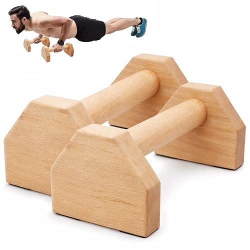 Paire de Poignées de Pompes Parallèles en Bois 25cm | Poignées Ergonomiques pour Pompes, Planche et L-Sit | Grip en Bois Naturel Antidérapant avec Base Stable | Pour Calisthénie, Fitness à Domicile