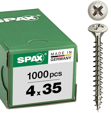 SPAX Vis universelle, 4 x 35 mm, 1000 pièces, Tête centrante, Tête bombée fraisée, Cruciforme Z2, 4CUT, Nickelage - 0241030400355
