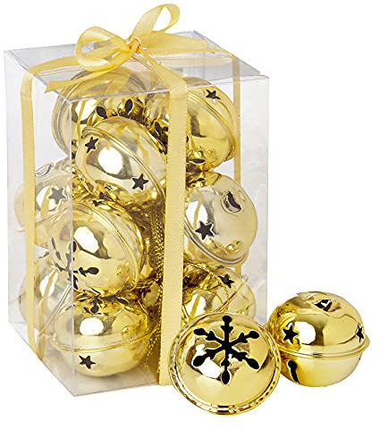 OnlineDiscountStore 12 x GOLD Snowflake Jingle Bells Baubles Christmas tree Decorations arts crafts