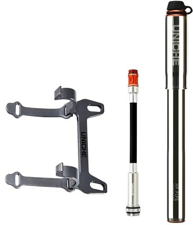 UNICHE Tech HP Mini Bike Pump with Gauge - 140 PSI, Presta & Schrader Compatible, Portable Frame Bicycle Pump for Road Bike, MTB, Gravel Bike (Silver, Large)