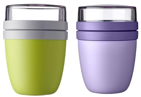 Mepal | Lunchpot Ellipse Mixed | Lemon Lime + Vivid Lilac | Müslibecher to go | Unterteilung für Joghurt & Müsli | 500 ml + 200 ml | Geeignet für Gefrierschrank, Mikrowelle & Spülmaschine
