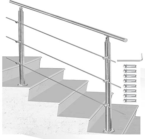 Joparri Barandilla para escaleras de acero inoxidable para exterior e interior, 150 cm con 3 barras transversales y accesorios, ángulo ajustable para jardín, entrada de casa, parapeto, balcón