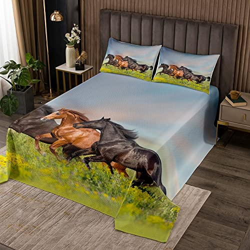 Set di biancheria da letto a tre cavalli con cavallo da corsa trapuntato copriletto carino animale set trapunta per ragazzi ragazze microfibra matrimoniale