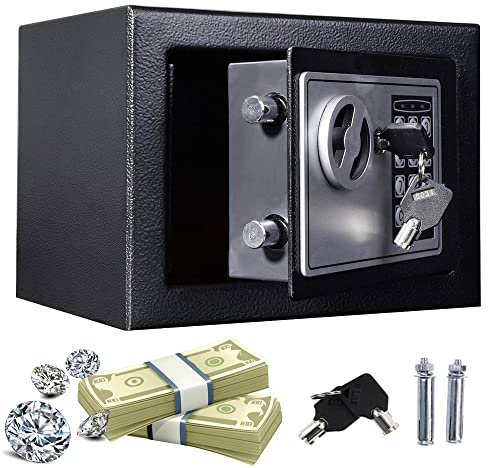 Safe Klein 4.6L Elektronischer Tresor, Möbeltresor mit Zahlenschloss und Schlüssel, Stahltresor mit Doppelbolzen Verriegelung, Boden Wandtresor Für Schmuck Bargeld Sicherheit (Schwarz)