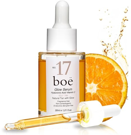 Boë No.17 Gesichtsbräunungstropfen, 2-in-1 Glow Serum Gesichtsbräunung mit Hyaluronsäure und Vitamin C, Aufhellende, feuchtigkeitsspendende und parfümfreie Bräunungstropfen für empfindliche Haut, 30ml