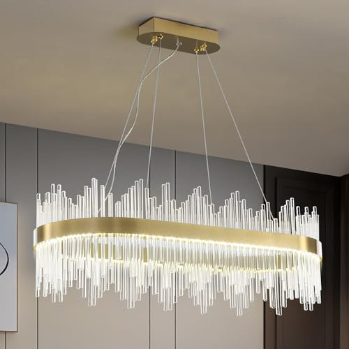 HvKvHvY Moderner Kristall-Kronleuchter, Unterputz-Kronleuchter, LED-Gold-Pendelleuchte, Deckenleuchte, Hängelampe für Küche, Wohnzimmer, Schlafzimmer, Flur, Treppe