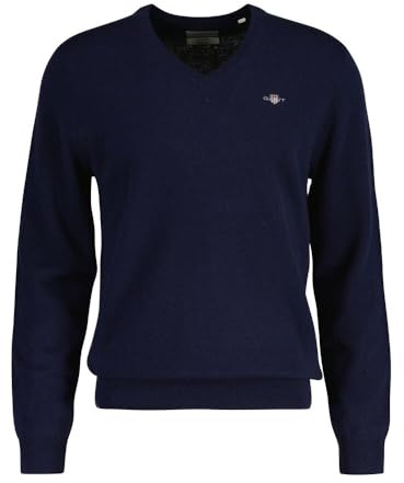 GANT Extrafine lammull V-hals, marinblå, M