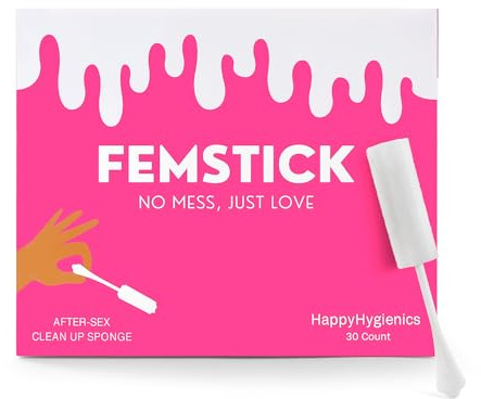 [30 Pack] Happy Hygienics Post-Coital Sponges for Women - Femstick Ultra Absorbent After-Sex Clean-Up for Feminine Hygiene - Individually Wrapped Vaginal Sponge Offers Comfort & Ease of Use