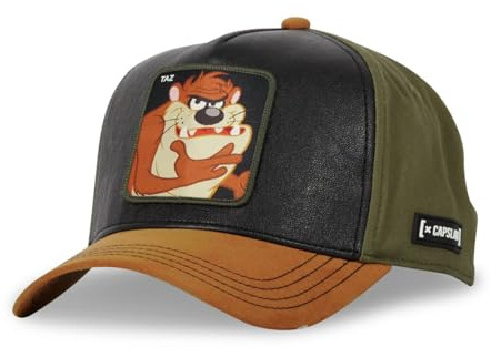 Capslab Taz Looney Tunes Kunstleder Schwarz Braun Grün Verstellbare Snapback Cap - One-Size