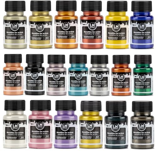 LM-Kreativ Metallika for Artists 19x50ml - Set Color Fusion - Metallic Acrylfarbe/Bastelfarbe. Für kreative Projekte auf Holz, Leinwand, Keramik. Hochdeckend, lichtecht. Für Künstler und Bastler