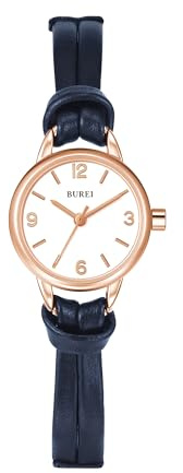 BUREI Mini Uhr Damen Analog Quarz Demenuhr Elegante Armbanduhr Damen mit Lederarmband fur Frauen(Blau)