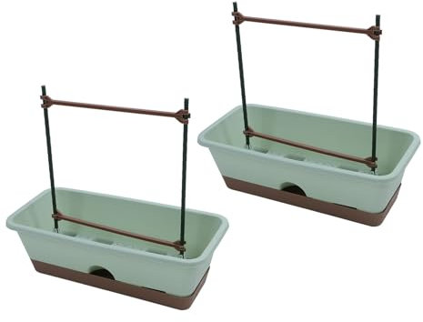 Buachois Scatola da fioriera da balcone da 2 pcs, scatola della fioriera da ringhiera con fioriere per finestre rimovibili a doppio strato cestini di fiori appesi per le erbe coltivazione (Verde)