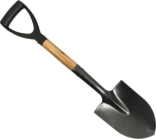 Spaten 70cm - Mini Garten Schippe - Gärtnerspaten Gartenschaufel Campingspaten Holzgriff D-Griff - Robuster Feldspaten Schaufel Metall Klein Rundspaten Gartenspaten, kein Klappspaten, + 1 Bildmagnet