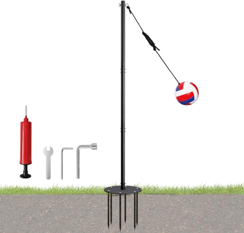 Arejonner Tetherball Set with Adjustable Pole (Up to 8ft), Integrated Built-in Rope Design Ball Professional Outdoor Game for Backyard, Lawn, Includes Ball, Rope, Pole & Base for Kids, Adults