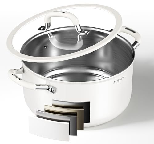 Stackbear Stockpot 6 Quart, Tri-Ply 18/10 Stainless Steel Stock Pot with Lid, Induction Ready Cooking Pot for All Cooktops, Dishwasher Safe Soup Pot for Kitchen, Home, Gift for Cooker Mom and Dad