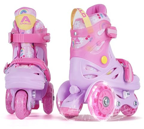 Apollo Kids My 1st Skates Adjustable – Pattini a rotelle regolabili per bambini, taglia 26 – 30, pattini a rotelle per ragazze e ragazzi, ideali per principianti, allenamento con doppio freno
