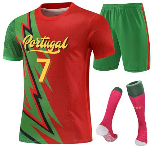 URAISEUS Boys' Soccer Jerseys Training Uniform Boys and Girls Youth Shirts and Shorts Set with sock (6-7years)