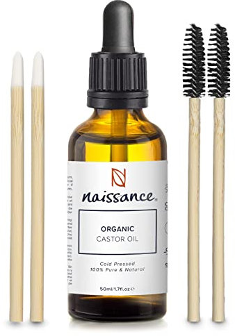 Naissance Organic Castor Oil with Wands (No. 217) - 50 ml - for Eyelashes, Eyebrows, Healthy Hair Growth