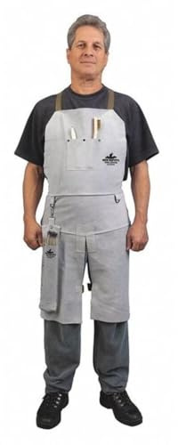 MCR Safety 38236MW 24 by 36-Inch Memphis Split Cow Leather Welding Bib Apron with Split Leg and Front Pocket, Gray
