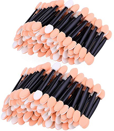 Amariver 200 Pack Disposable Eyeshadow Brush Sponge Tipped Oval Makeup Tool Dual Sides Eyeshadow Brush Comestic Applicator for Girls Lady Women Daily Beauty(Black)