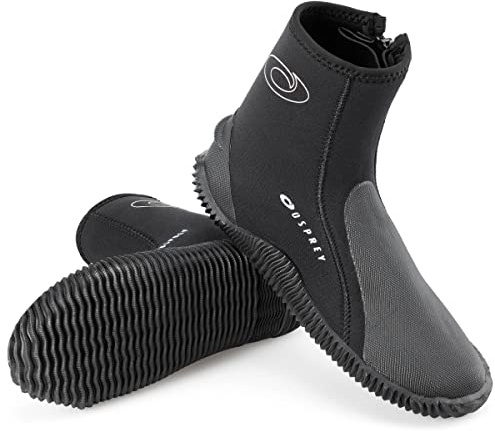 Osprey Adult Wetsuit Boots | 5mm Neoprene Zip Boot for Watersports with Reinforced Toe and Heel, Multiple Sizes, Black