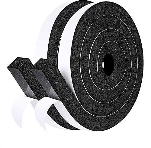 fowong Air Conditioner Window Seal 1 Inch X 1 Inch, Thick AC Weather Stripping High Resilience Foam Sealing Tape Adhesive AC Window Seal Kit 6.5ft Long (6.5ft x 2 Rolls, Black)